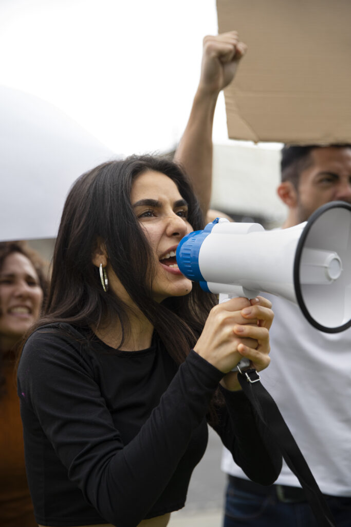 close up angry people protest